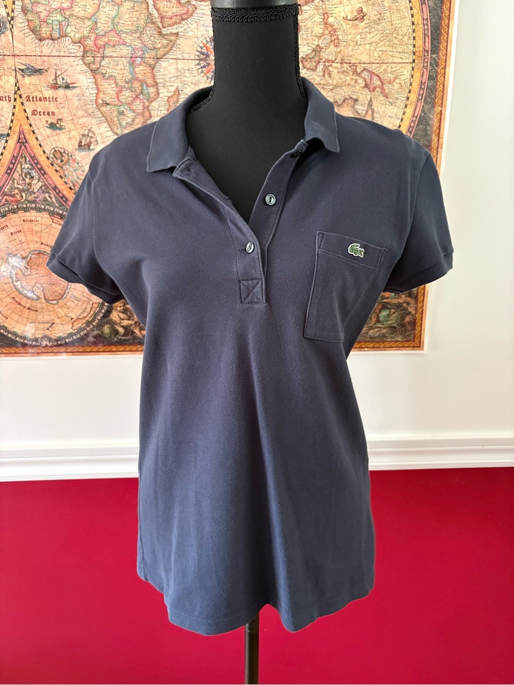 Lacoste Navy Short-Sleeve Cropped Polo